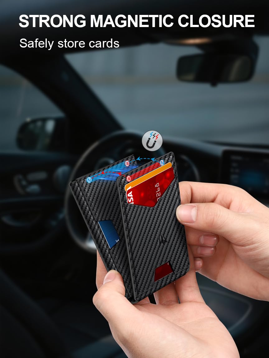 Wallet for Men，Slim Minimalist Wallet with Money Clip ＆ ID Window, RFID Blocking Pop-Up Credit Card Holder，Smart Auminum Mens Wallet Holds 9-13 Cards, Front Pocket Bifold (Magnetic Closure, Gift Box)