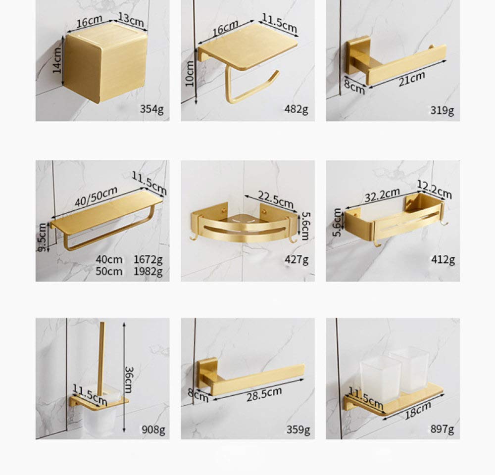 Juego de accesorios de baño de oro cepillado, estante para toallas, soporte para papel, soporte para cepillo de inodoro y soporte para cepillos de dientes, accesorios de baño elegantes para espacios