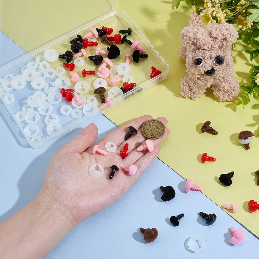 PH PandaHall Nasi di Sicurezza 6 Dimensioni Nasi di Plastica 4 Colori 54 Pezzi Naso A Forma di Cuore Amigurumi Naso Floccato all'Uncinetto con Rondelle per Animali di Peluche Amigurumi Orso Gatto
