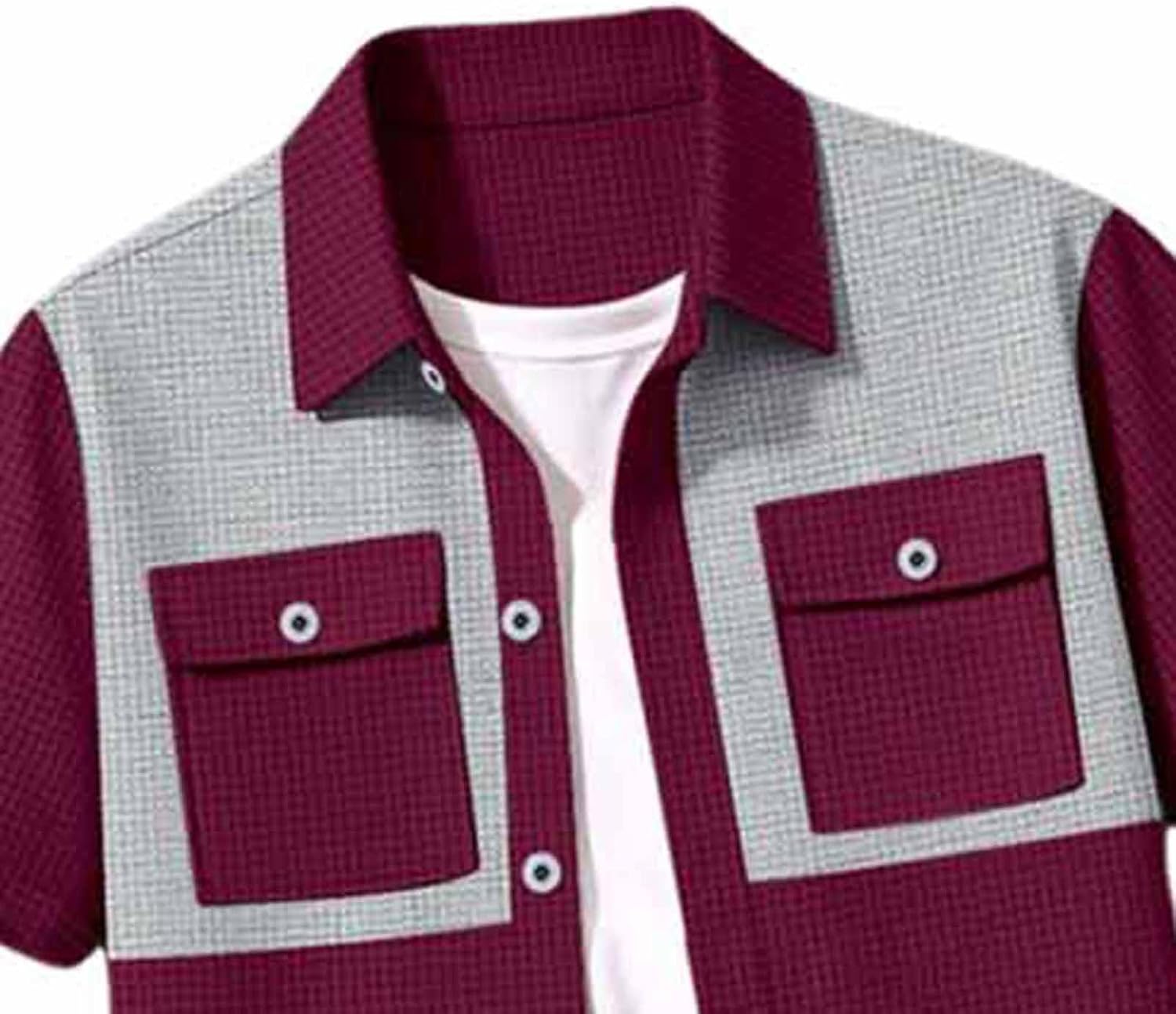Cambkatl Men's 3 Piece Outfits, Waffle Knit Color Block Button Down Shirt & Straight Leg Sweatpants & Shorts Set with Pockets