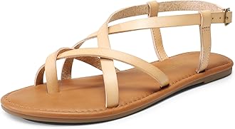 DREAM PAIRS Women's Flat Sandals Strappy Dressy Comfortable Ankle Strap Casual Summer Thong Sandals for Beach