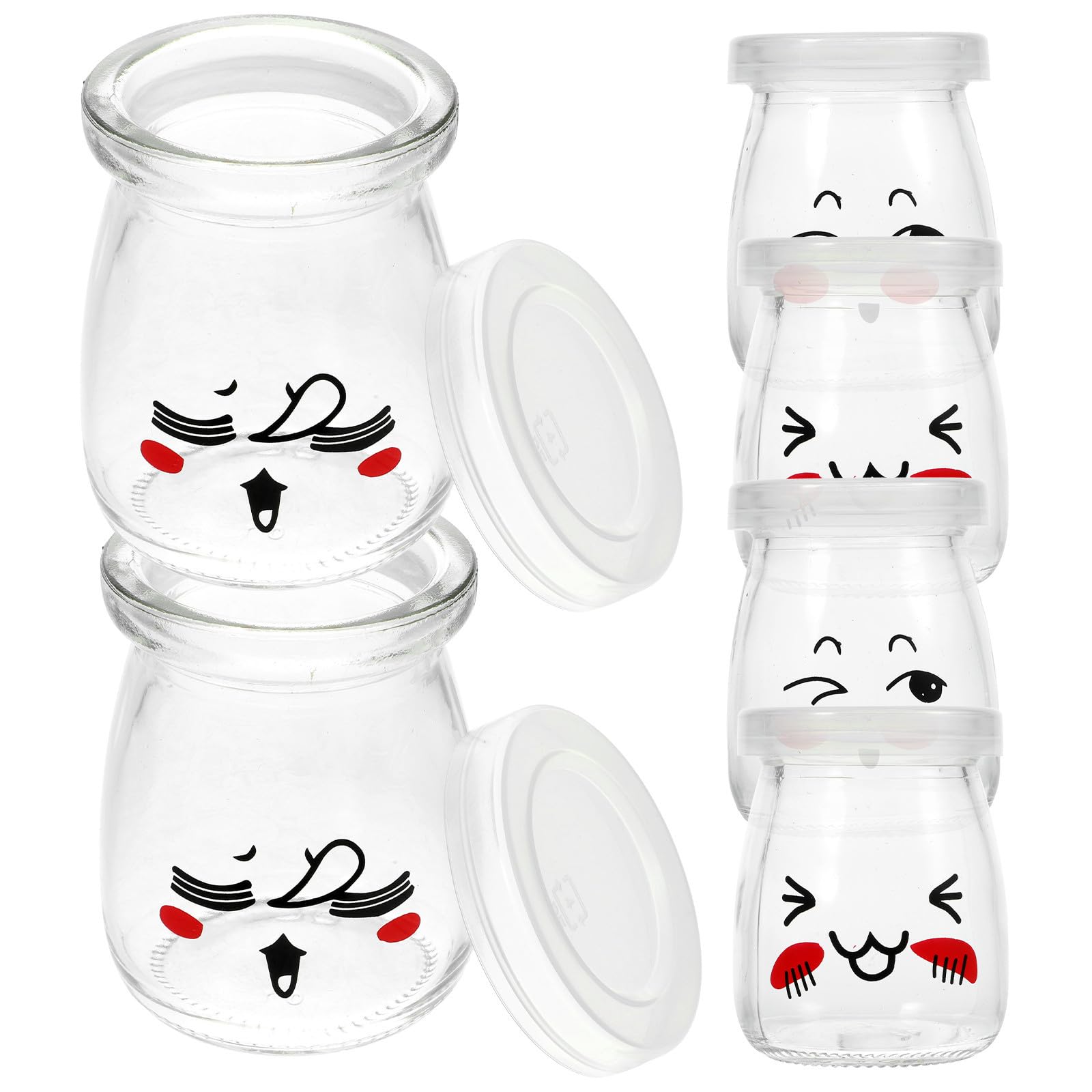 6 Stück Joghurtgläser aus Glas mit Luftdichtem Kunststoffdeckel 100ml Klare Aufbewahrung für Honig und Joghurt für Kinderküche Zufälliger Stil