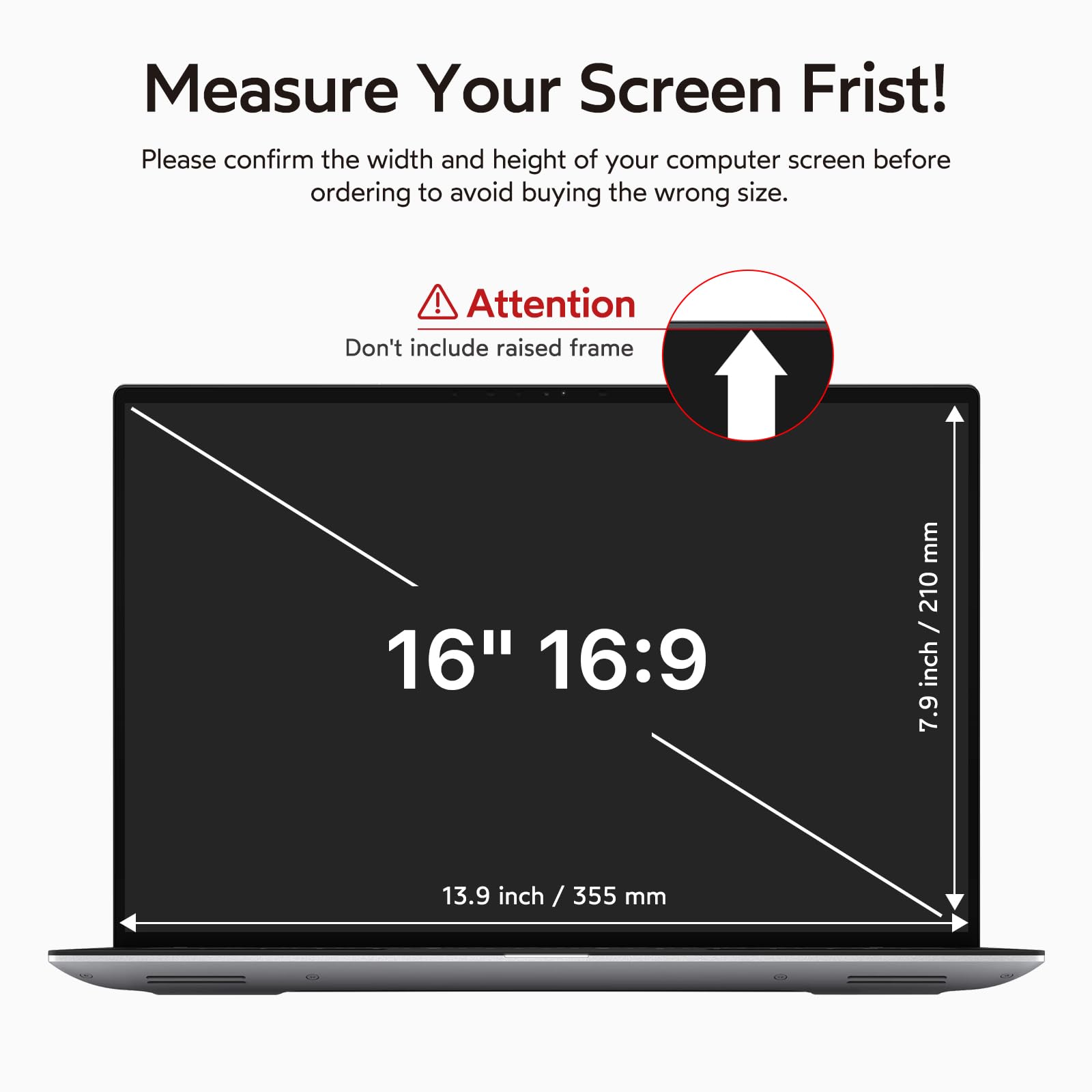 Pantalla de privacidad para laptop de 16 pulgadas para monitor de computadora de relación 16:9, antirreflejo, filtro de luz azul, extraíble, bloqueo UV, 1 paquete 6