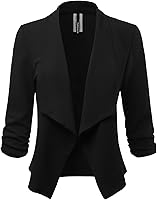 Vista 1 de Chaqueta Blazer Abierta de Tela Elástica con Mangas 34 Fruncidas para Mujer (Hecha en EE.UU.)