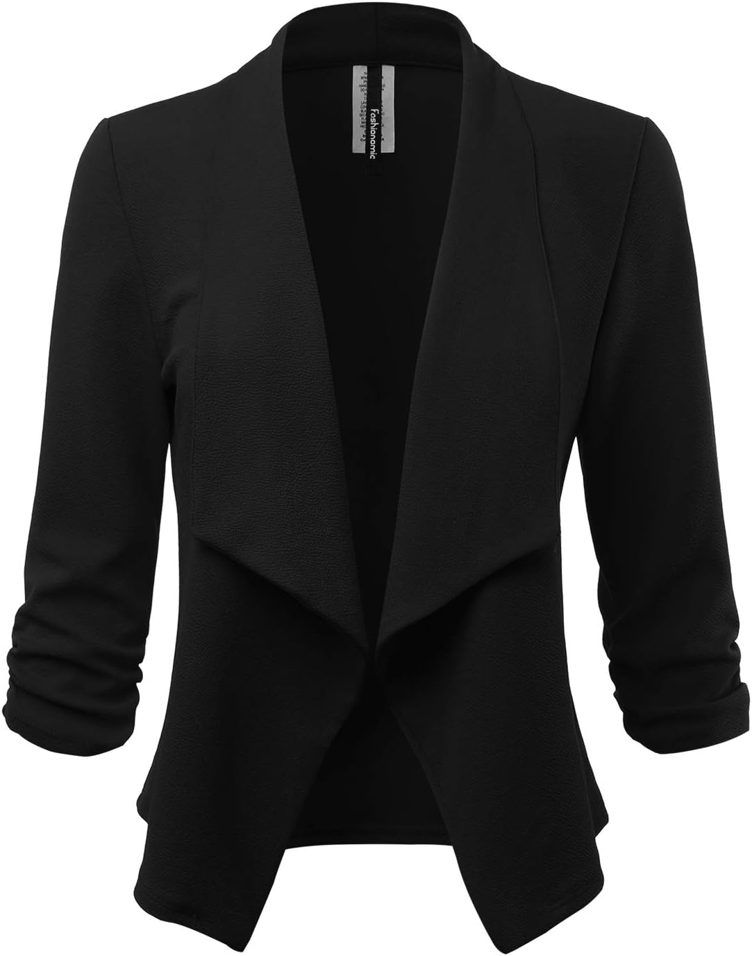 FASHIONOLICWomen's Stretch 3/4 Gathered Sleeve Open Blazer Jacket (Made in USA)