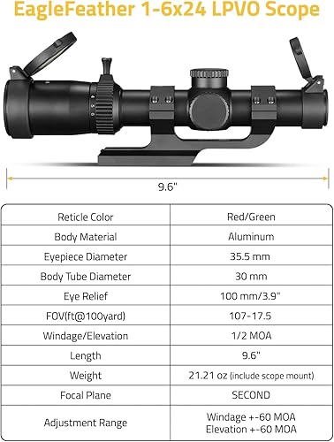 Miniatura 3 de CVLIFE EagleFeather LPVO Rifle Scope with 30mm Cantilever Mount, 5 Levels Red & Green Illumination Reticle, Second Focal Plane Scopes with Zero Reset