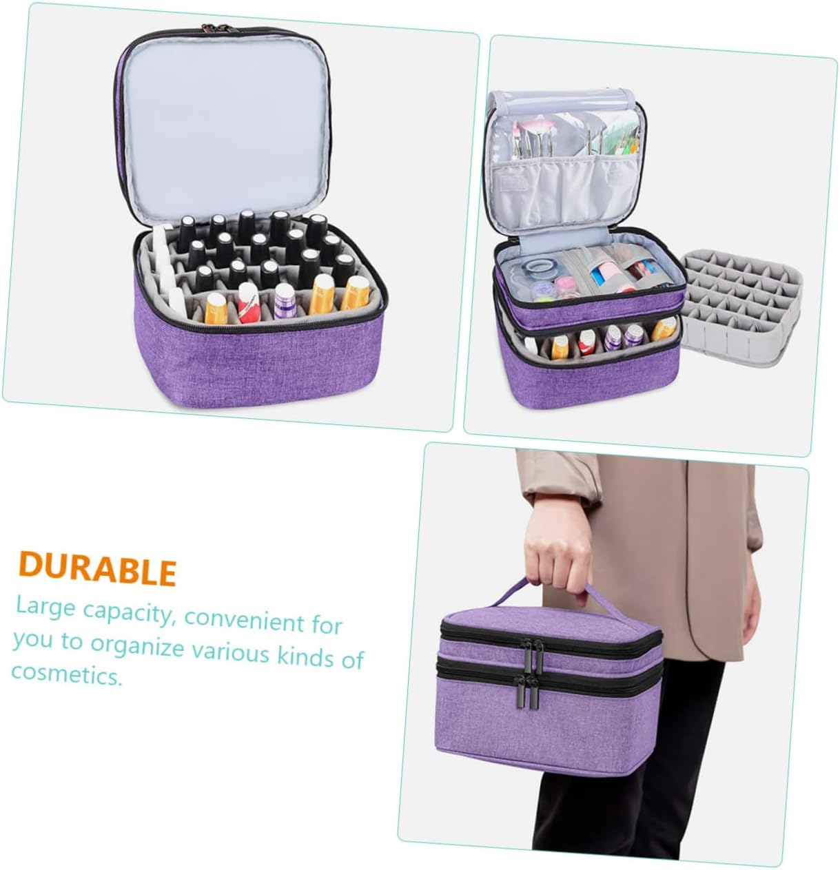 VICASKY Essential Oils Carrying Case with Handle Double Layer Nail Polish Organizer for Travel Home Use Portable Nail Polish Holder for Manicure Supplies