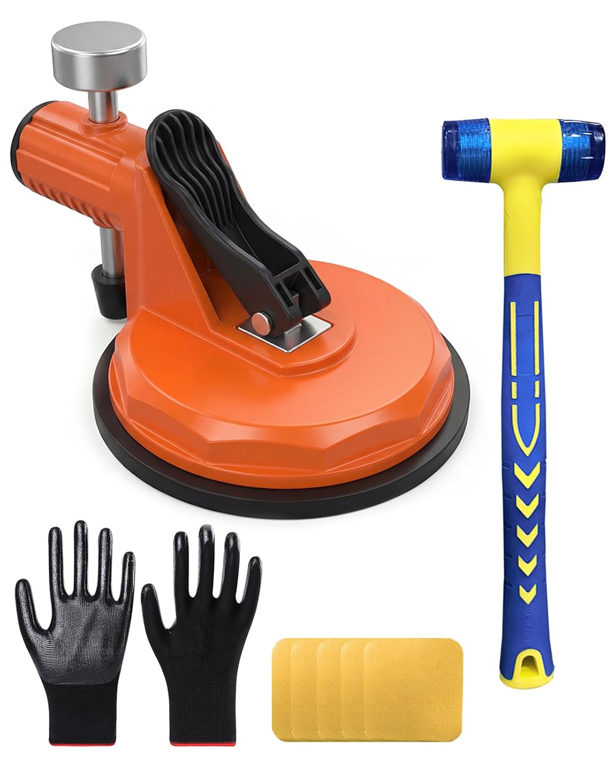 Heavy Duty Floor Gap Fixer Tool, Upgraded Suction Cup Grabber with Heavy Hammer & Sticky Pads & Gloves for Laminate Vinyl Plank Flooring