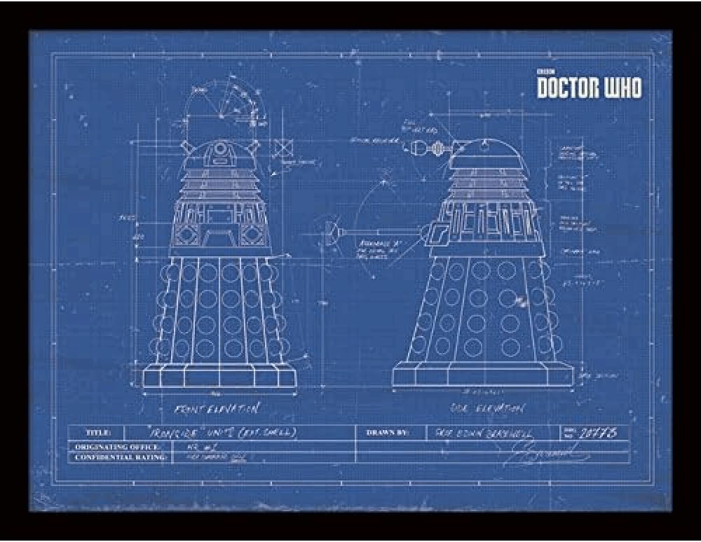 iPosters Doctor Who Dalek Blueprint Framed 30 x 40 Official Print - Overall Size: 36 x 46 cm (14 x 18 inches) Print Size: 30 x 40 cm