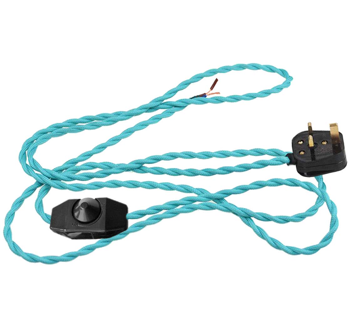 Main Lead Cord Flexible Twist Cable with in-Line Dimmer Switch UK 1.8m,Pale Turquoise