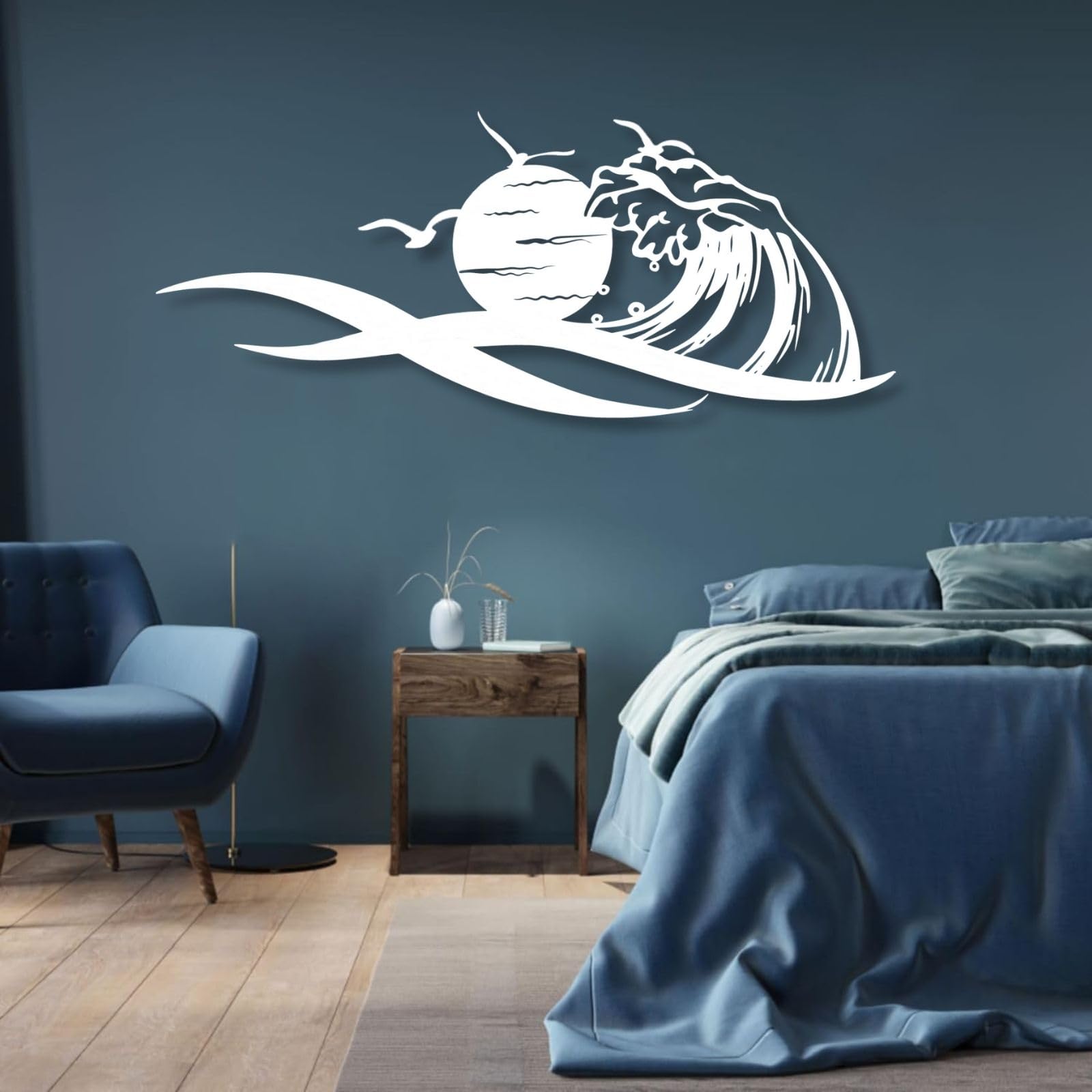 Metal Waves and Sun with Gulls Wall Art, Metal Wall Art Waves, Metal Sunset Wall Decor, Seagull Wall Decor, Coastal Metal Wall Art, Metal Tropical