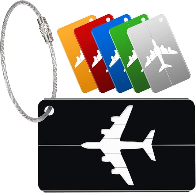Yizhet Luggage Tags for Suitcases, 6 Pack Luggage Labels Aluminium Alloy Suitcase Tags with Steel Loop for Travel Baggage Identity ID Labels (Multicolor)