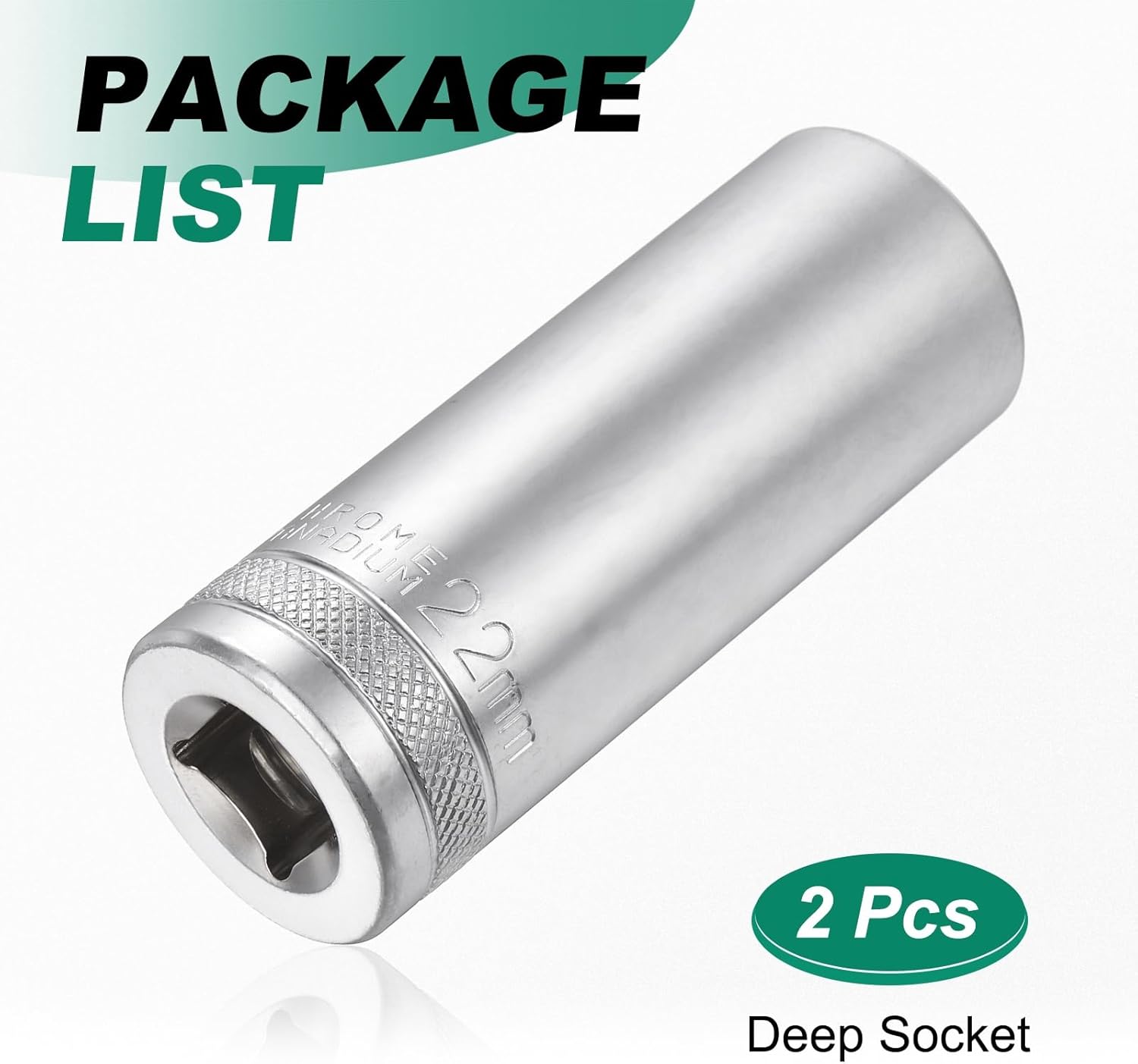 HARFINGTON 2pcs 6 Points Deep Socket 1/2" Drive 22mm Deep Metric CR-V Steel Polished Nickel Plating 78mm / 3.1" Long Hex Socket Tool for Home Auto Nuts Bolts Repair