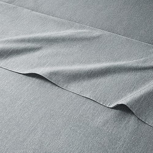 Queen Size Sheet Set - Breathable & Cooling Sheets - Softer Than Jersey Cotton - Same Look as Jersey Knit Sheets & T-Shirt Sheets - Deep Pockets - 4 Piece Set - Wrinkle Free - Heathered Blue – 4PC