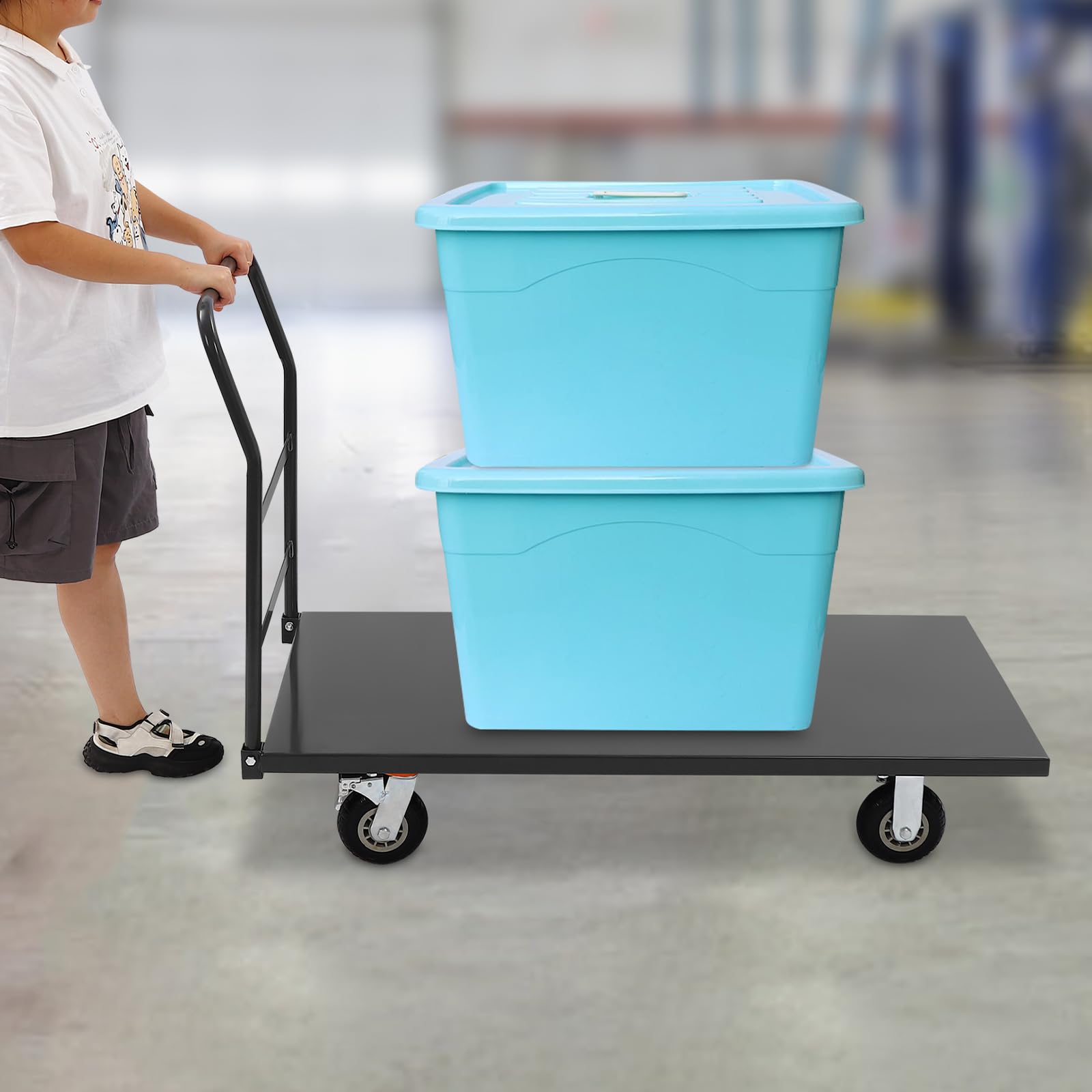 CNCEST Platform Cart Heavy Duty Platform Truck 49 x 24 Inches Commercial Cart, Flatbed Hand Truck 2000 LBS Load Capacity with Wheels for Hotels Factory Warehouses, 2000lbs Load Capacity