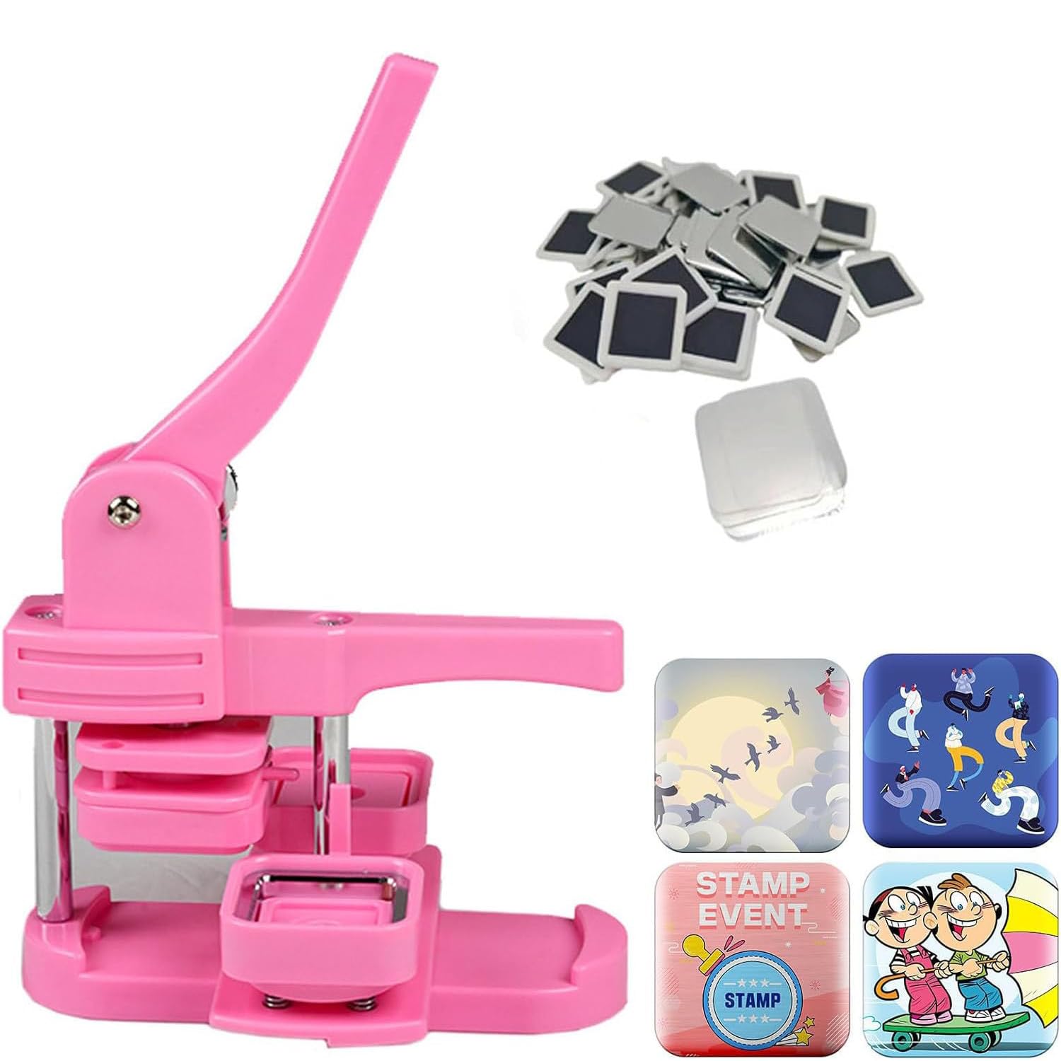 ZXGRfdefa Badge maker, 50 mm SquareMaking Machine Badge Maker Button Press DIY Pin Making Kit(Pink,Fridge Magnets)