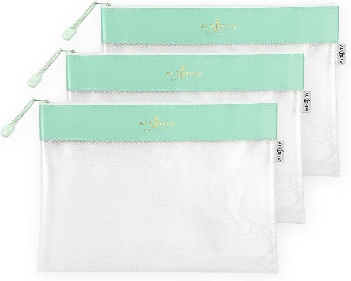 Teal Zip 'n' Stash Pouches Bundle 3 PCS, Clear Mesh Zipper Pouch, Multi-Purpose Clear Zipper Pouches, Ideal for Storing Stamps, Dies, Inks, Brushes, Pencils, Washi Tape, & Paper Crafting Tools