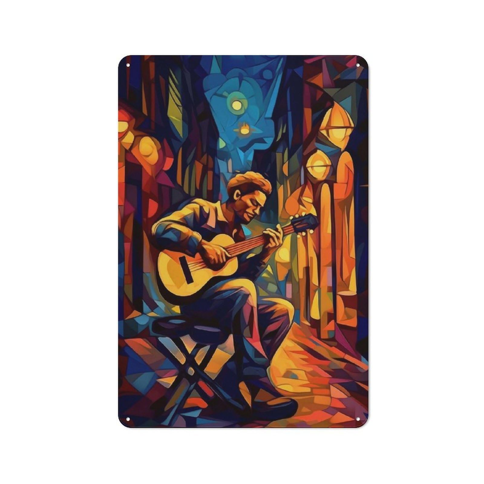 Junmoney Street Musician Guitarist Vintage Tin Sign 30X20cm For Hobby Room Or Studio, A New Home Present For Creative Interior Collectors