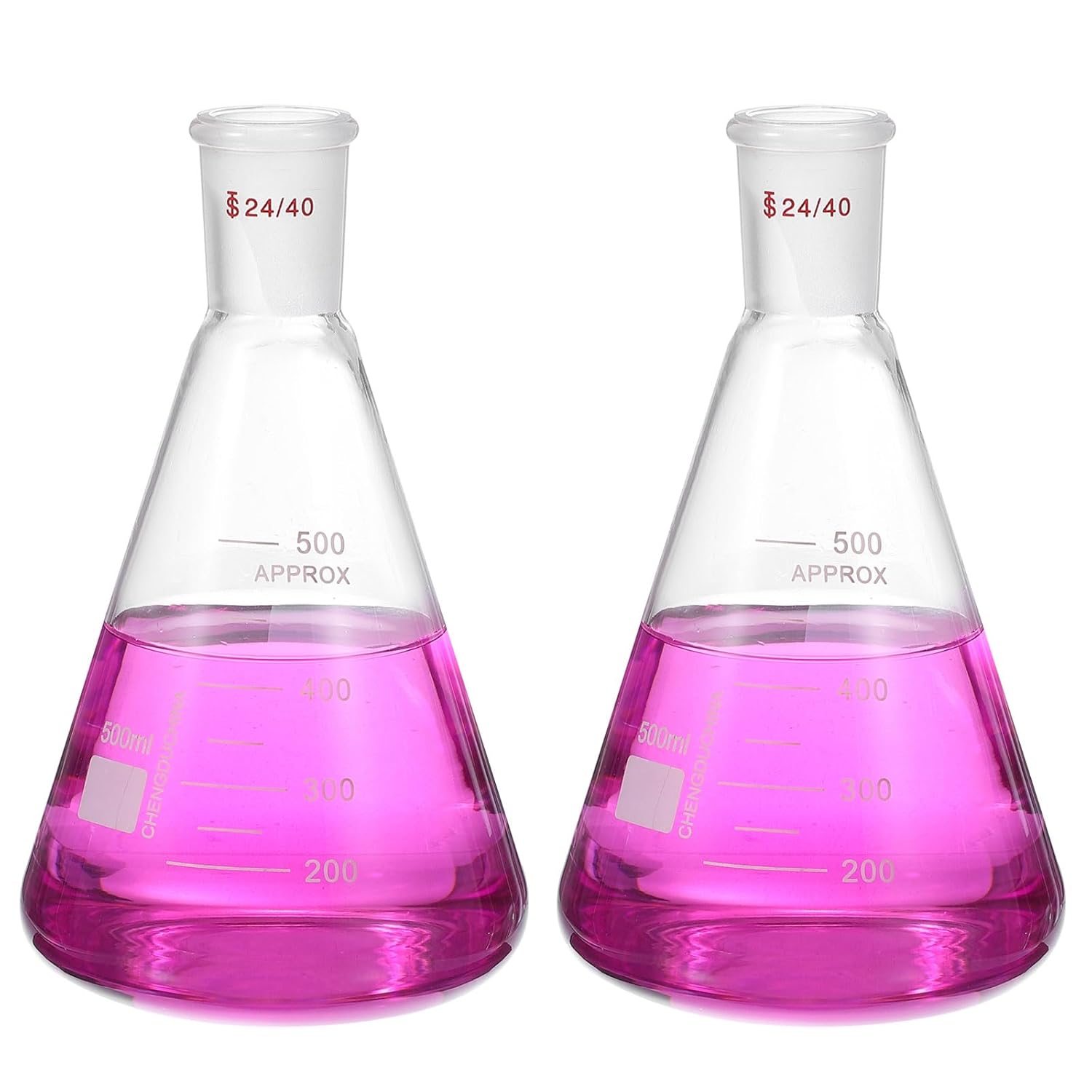 PATIKIL 24/40 Erlenmeyer Flask, 2 Pcs 500ml/16.9oz Borosilicate Glass Conical Flasks Heavy Wall Graduated Flasks with 24/40 Standard Taper Outer Joint for Lab Experiment Chemistry