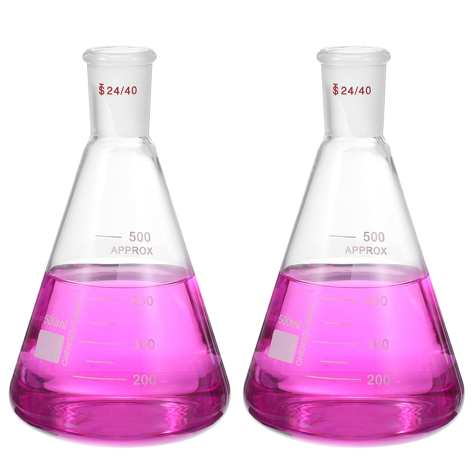 PATIKIL 24/40 Matraccio Conico 2 Pezzi 500ml/16.9oz Matracci In Vetro Borosilicato Pareti Spesse Con Misura E Attacco Standard Taper 24/40 Per Esperimenti Di Chimica In Laboratorio