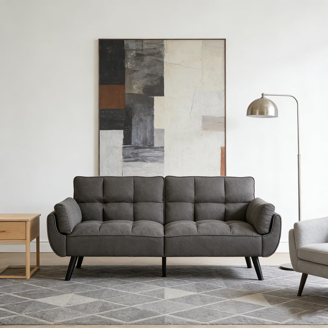JIEXI sofá 3 plazas, Respaldo no Plegable, sofá de Lino, 191 x 83 cm, sofá Moderno con Patas de Madera Maciza, cómodo, Adecuado para salón y Dormitorio (Gris Oscuro)