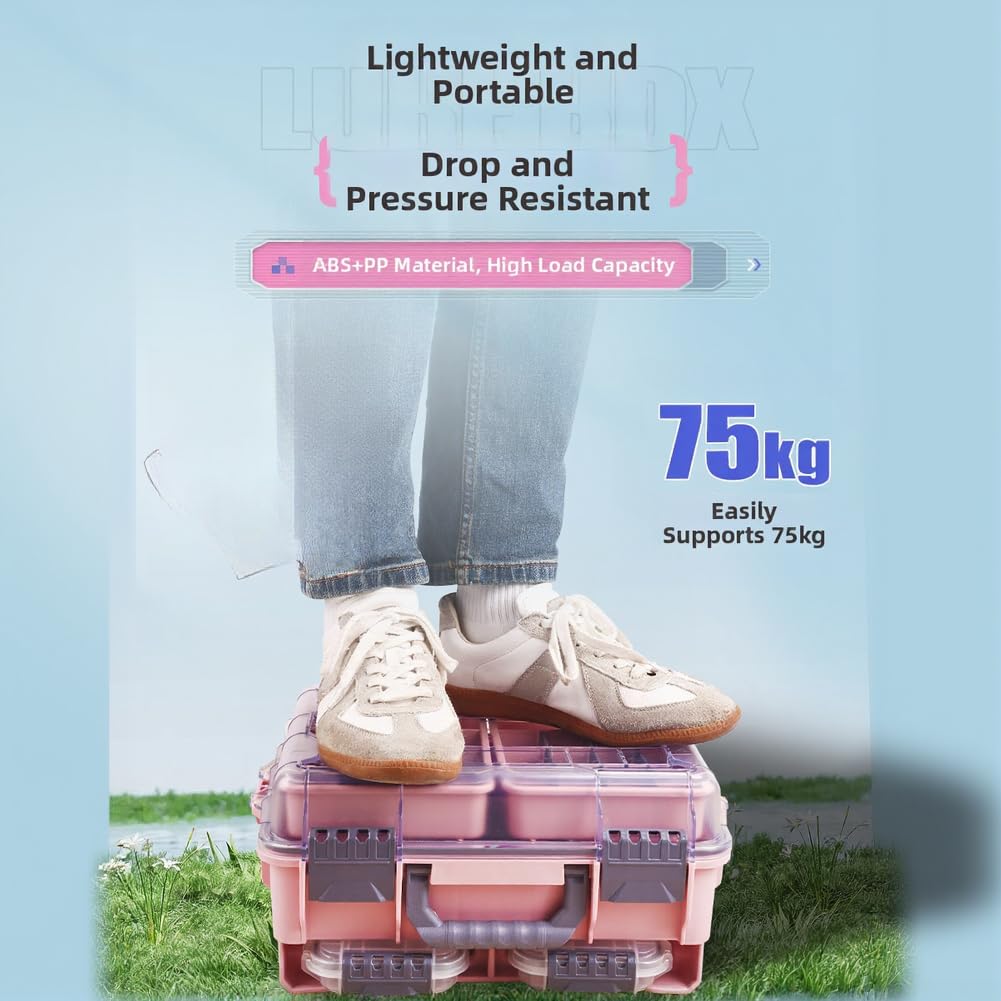 Spaziosa scatola impermeabile per attrezzatura da pesca con vassoi rimovibili, materiale ABS+PP, per riporre ami da esca, design compatto e portatile, blu (rosa)