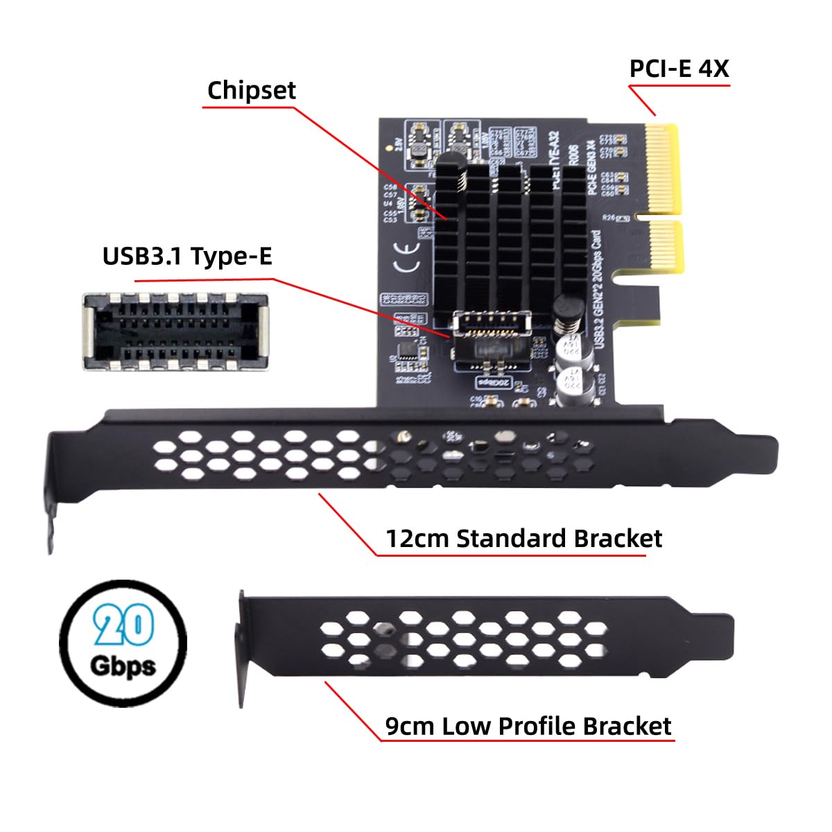 20 Gb/s USB 3.2 Gen2 typ E IDC panel przedni gniazdo do PCI-E 4X Express adapter karty ASM3242 Chipset do płyty głównej komputera stacjonarnego