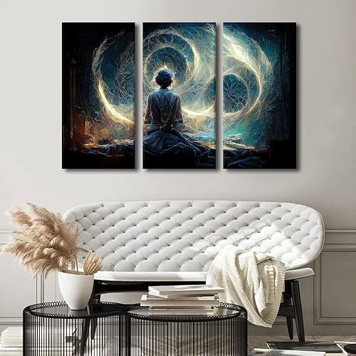 Vista 29 de TUMOVO Wall Art for Living Room Buddha Sculpture Flower Paintings Canvas Wall Art 3 Panel Wall Art Canvas Artwork Wall Decor Large Wall Decor Canvas