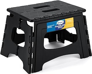 Korpai Upgrade 9" Folding Step Stool for Adults and Kids Holds Up to 300 lbs,Non-Slip Folding Stools with Portable Handle, Compact Plastic Foldable Step Stool for Bathroom, Kitchen,Black,1 PC