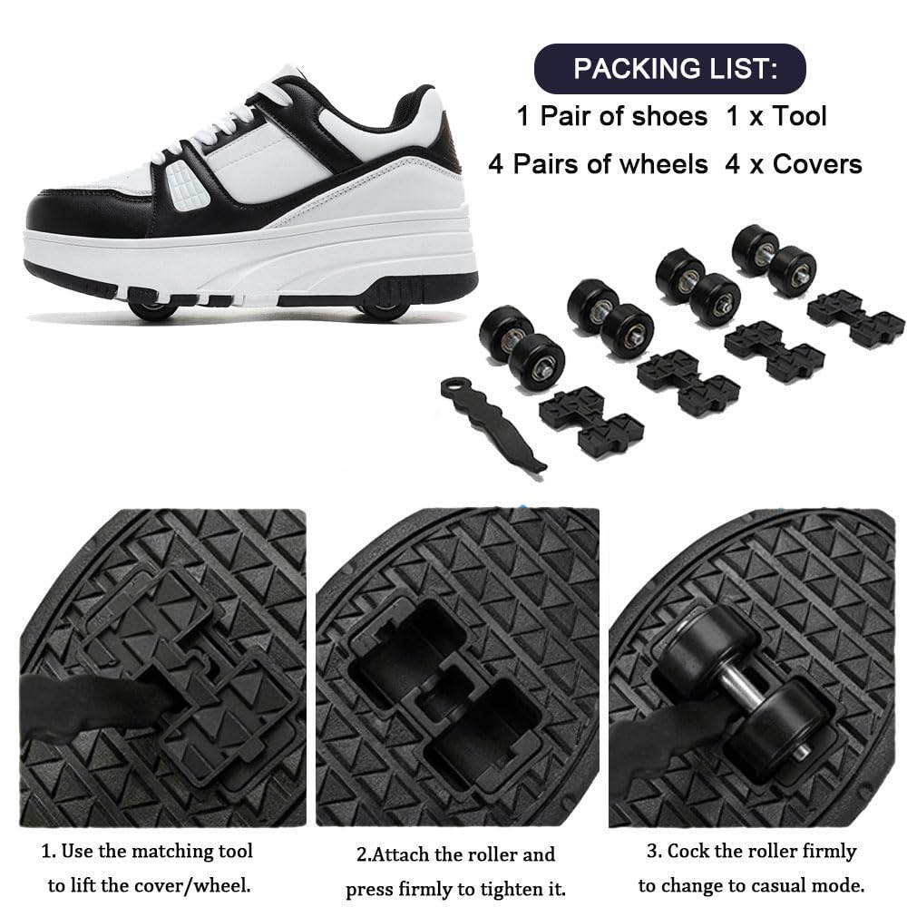 Hiseng Chaussure Roller pour Enfants - Basket à Roulette Garçon Fille - Chaussures Roues pour Adolescents - Extérieur 29-40EU