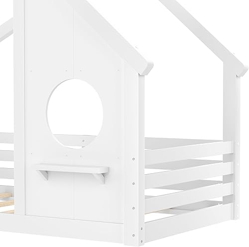 Miniatura 37 de Bellemave Cama individual para niños, cama de madera de pino, camas Montessori para niños, color blanco con estante Blanco,Madera de pino gris,gris