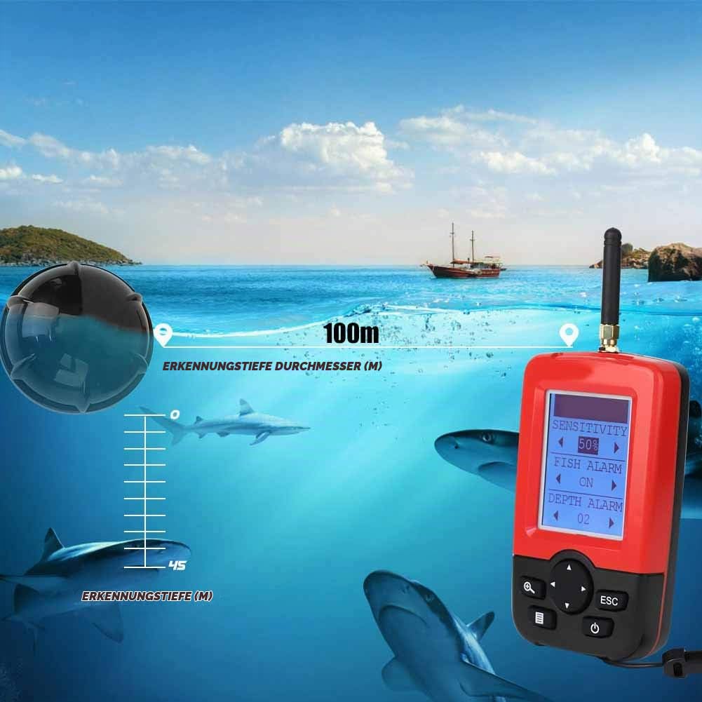 Tragbare Fish Finder Wireless Sonar Sensor Fischköder Echolot mit Wassertemperatur Tiefe Farbdisplay