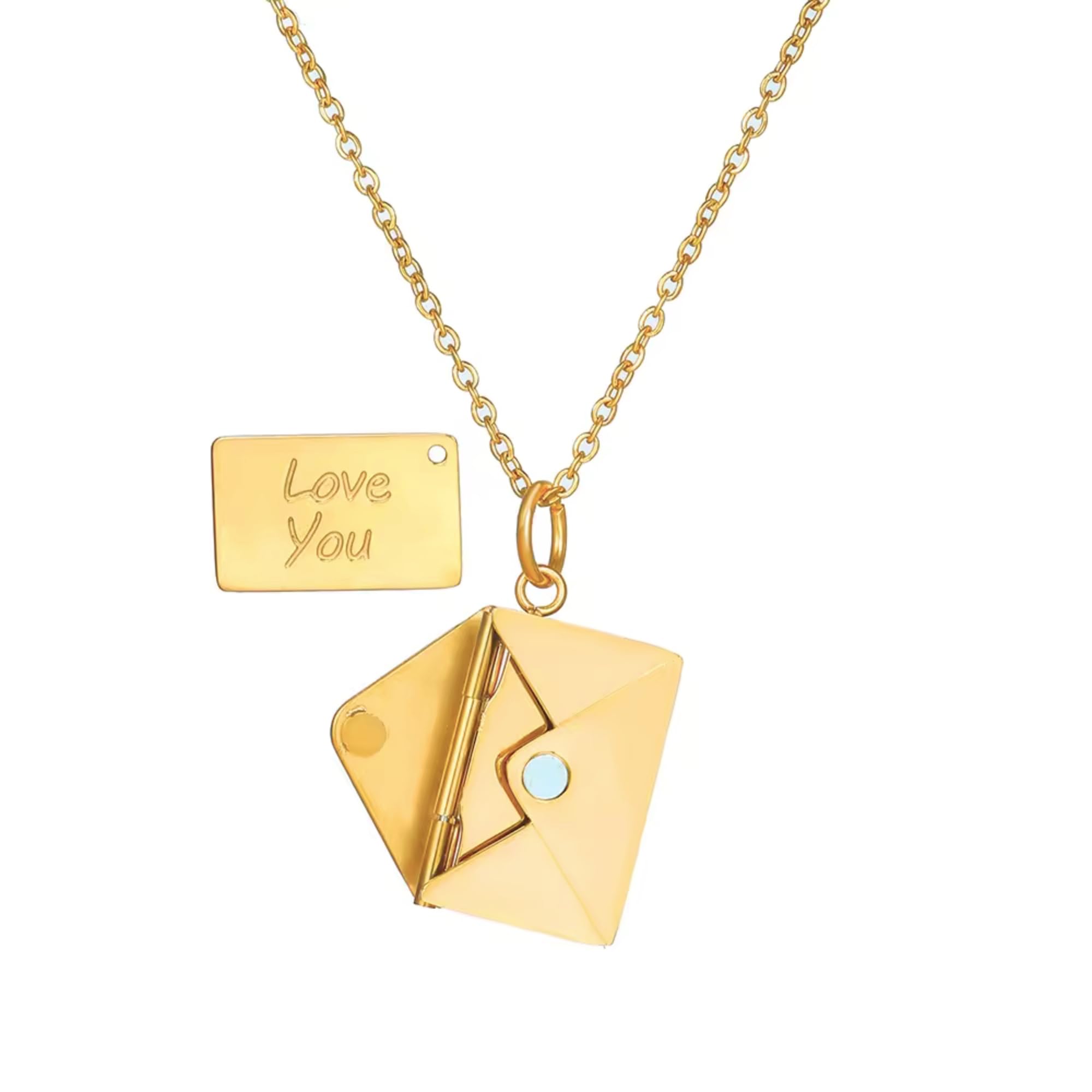 SALVESecret Message Love Letter 'Love You' Engraved Openable Envelope Korean Gold Pendant for Women | Aesthetic Jewellery Anti Tarnish Necklace for Girls Locket