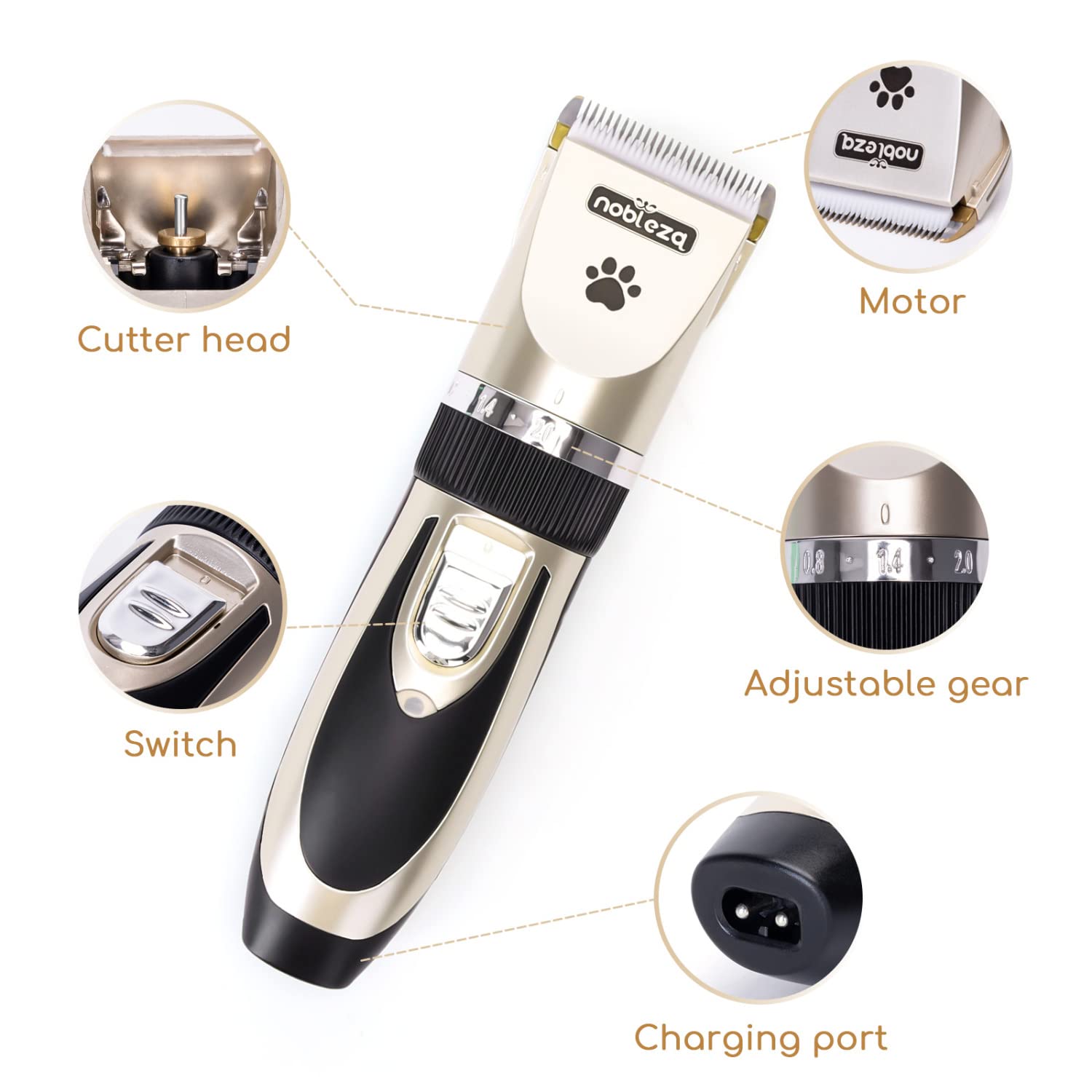 Nobleza Tosatrice per Cani Kit Professionale Toelettatura Gatti Animali Pet Tosatore Clipper Ricaricabile Grooming Clipper Lungo Capelli Corti, Capelli Ricci