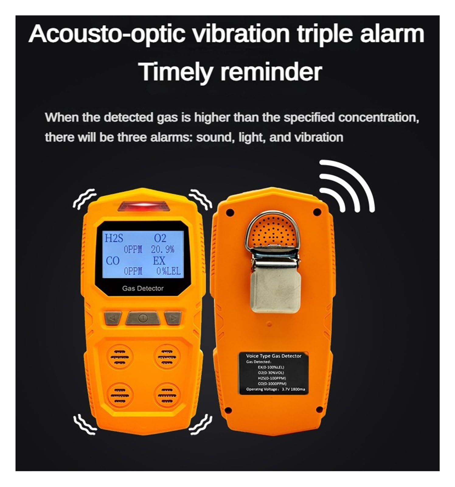 Détecteur de gaz Portable 4 en 1 IP65 Analyseur Combustible CO H2S Rechargeable Haute sensibilité