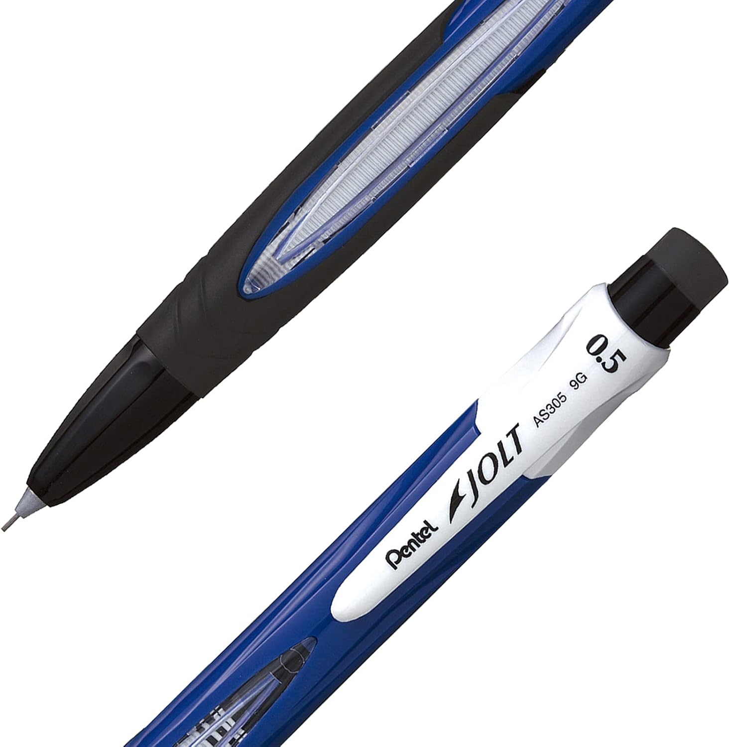 Pentel JOLT Automatic Pencil, 0.5mm, Blue Accents, Box of 12 (AS305C)