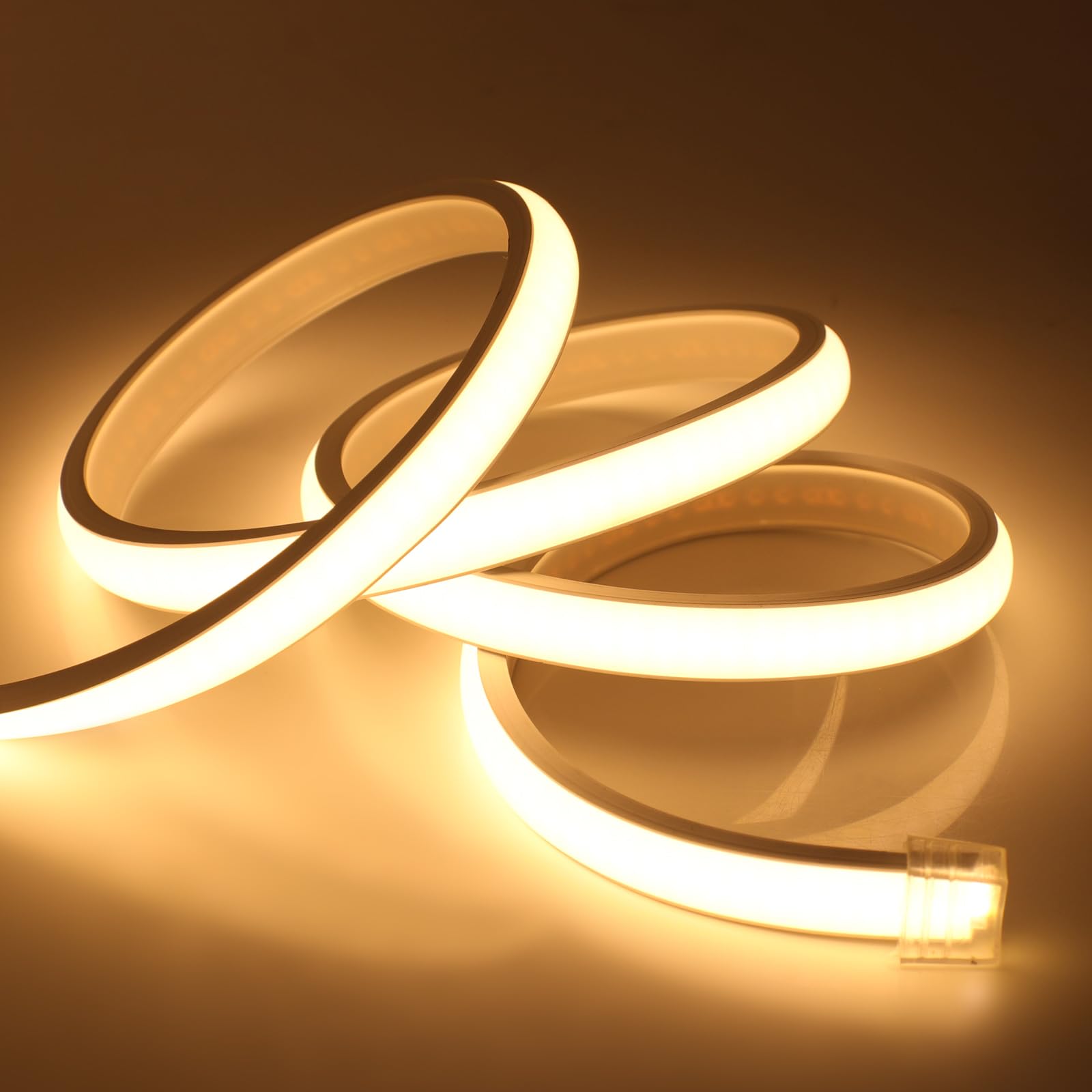 GQL Bluetooth & Music Sync Flexible Silicone COB Neon Light, 288 LEDs/m, Cut to 50cm, IP65 Waterproof LED Strip 220V with Dimmable 23-Key IR Remote (30m, Warm White)
