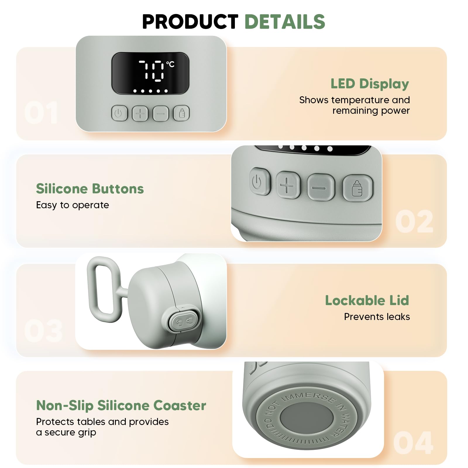 Scaldabiberon Portatile 100W – Riscaldatore Inox Isolato Sottovuoto, Accensione 80 Sec, 500ml, Batteria 16000mAh, 37-70°C Regolabile, 3 Modi Latte, Anti-Perdita – Viaggio e Casa