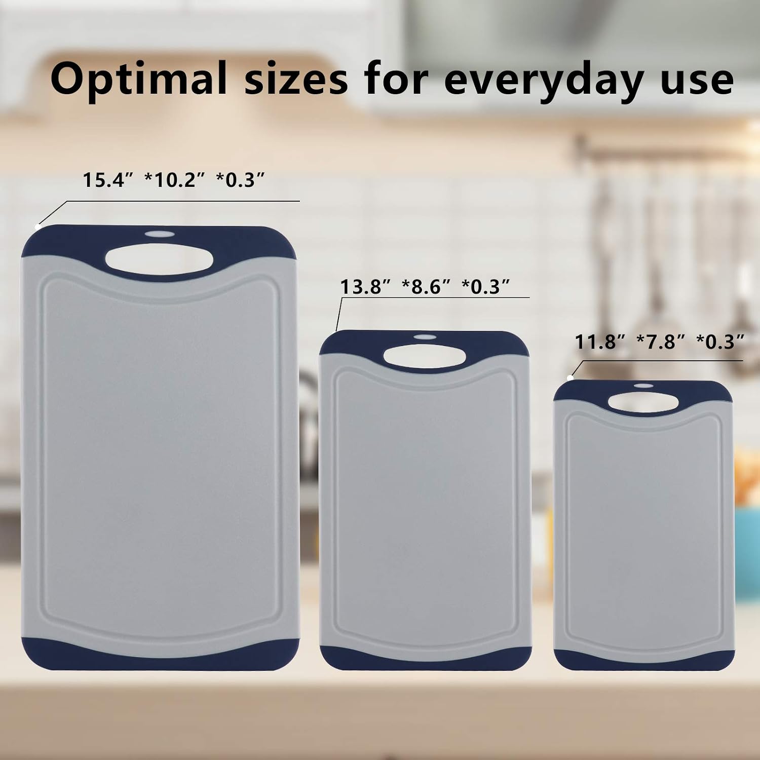 Qimh Oversized Cutting Board Set,4 Piece Plastic Kitchen Cutting Boards with Non-Slip Feet and Deep Drip Juice Groove,Large Thicker Boards,Dishwasher Safe,Juice Grooves,Easy Grip Handle (Gray)