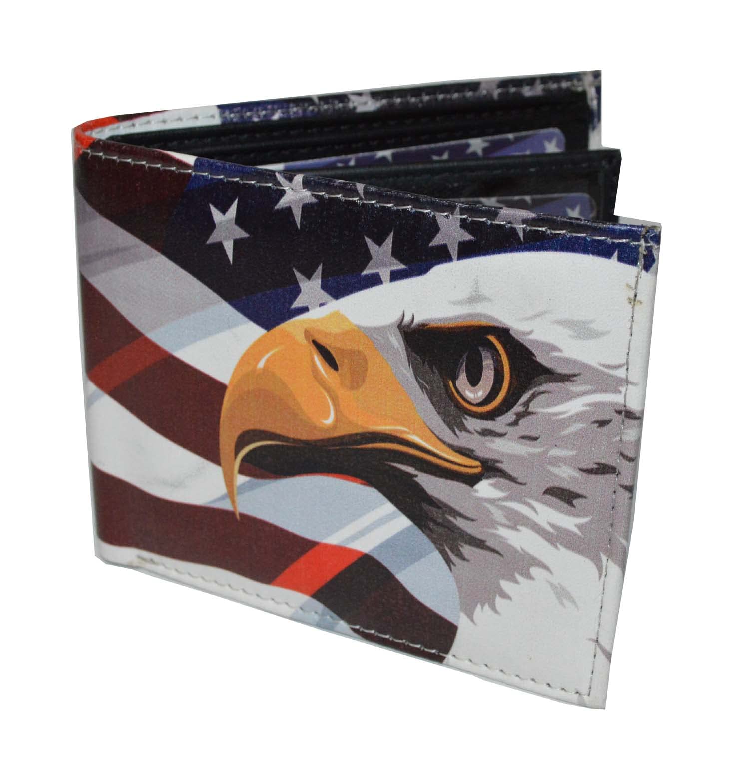 LeatherboLeatherboss PU Leather Stylish Bifold Wallet with Printed Gift Box ss PU Leather Stylish Bifold Wallet (US America Flag & Eagle)