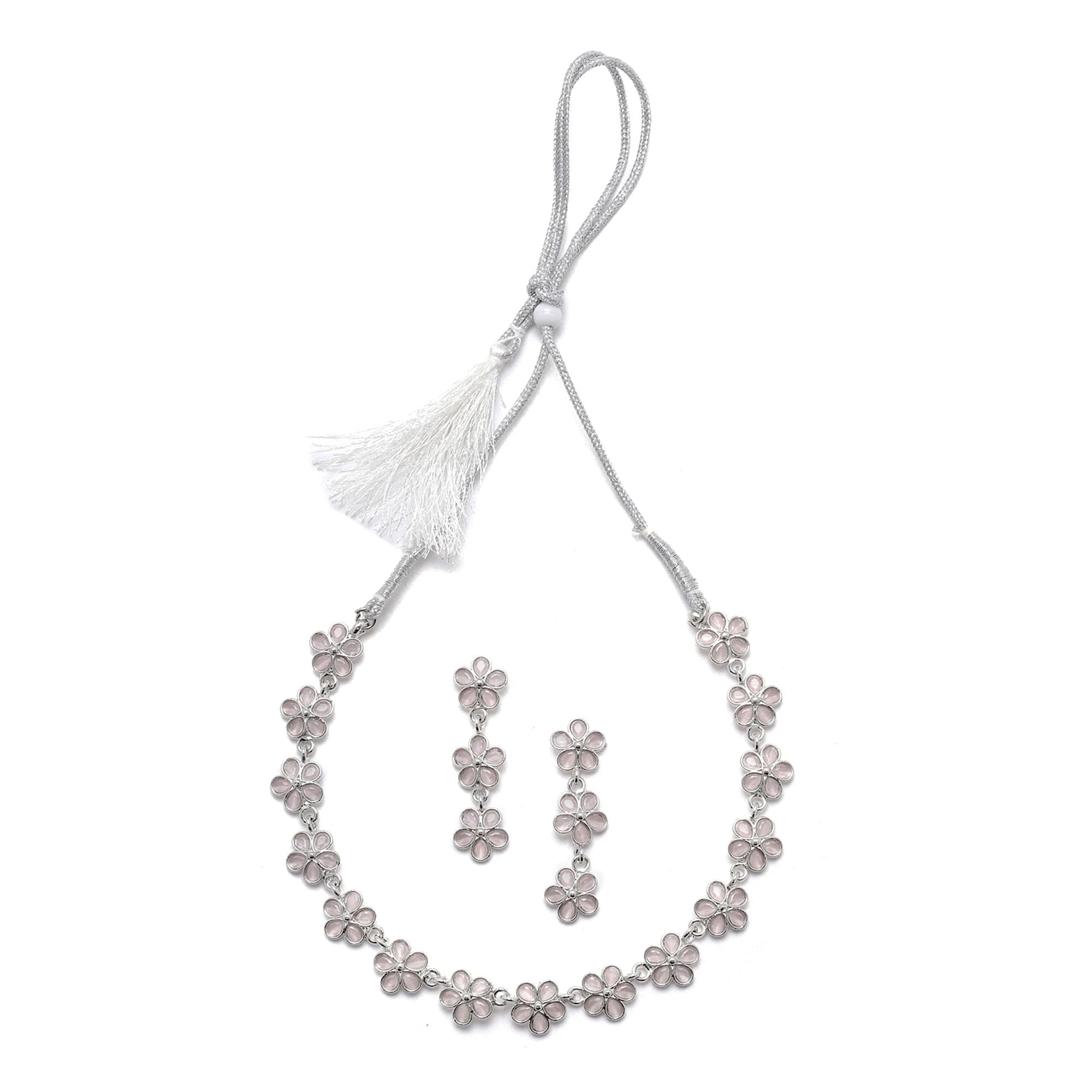 KENNICE Oxidised Silver-Plated Flower Shaped American Diamond Studded Necklace Earrings Jewellery Set for Girls and Women (B0C4YVCM8F) Amazon Price History, Amazon Price Tracker