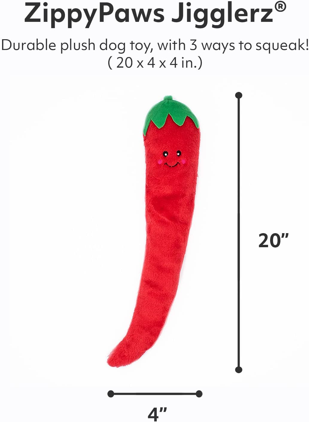 ZippyPaws &ndash; Jigglerz タフスタッフィング きしむぬいぐるみ 犬のおもちゃ 野菜テーマのおもちゃ &ndash; ペッパー