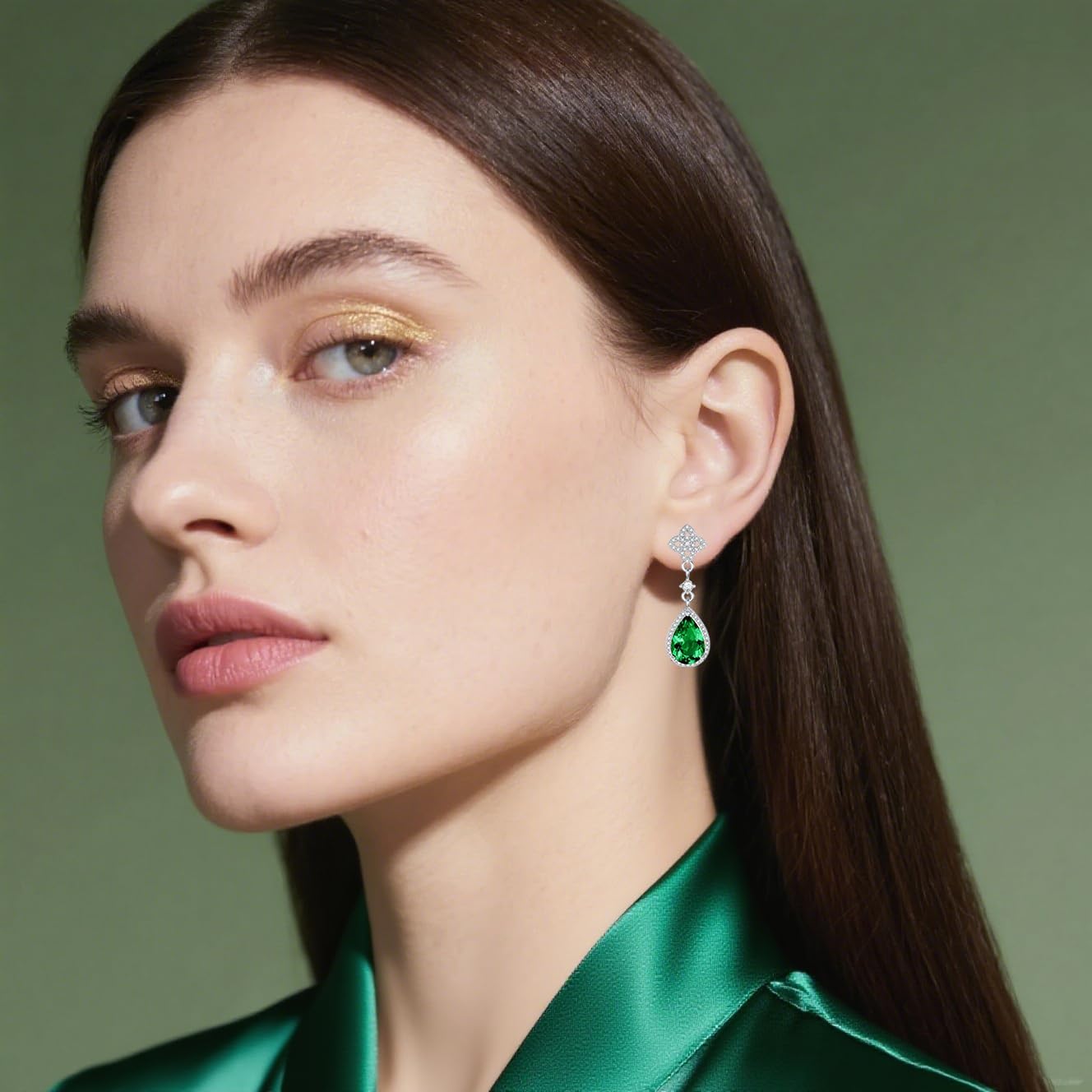 Lab Created Emerald Dangle Earrings 925 Sterling Silver Drops for Women Her