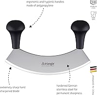 Vista 2 de triangle Cuchillo para picar - Hoja curvada de acero inoxidable de 7 pulgadas - Cuchillo Mezzaluna y cortador de pizza - Mango ergonómico de madera
