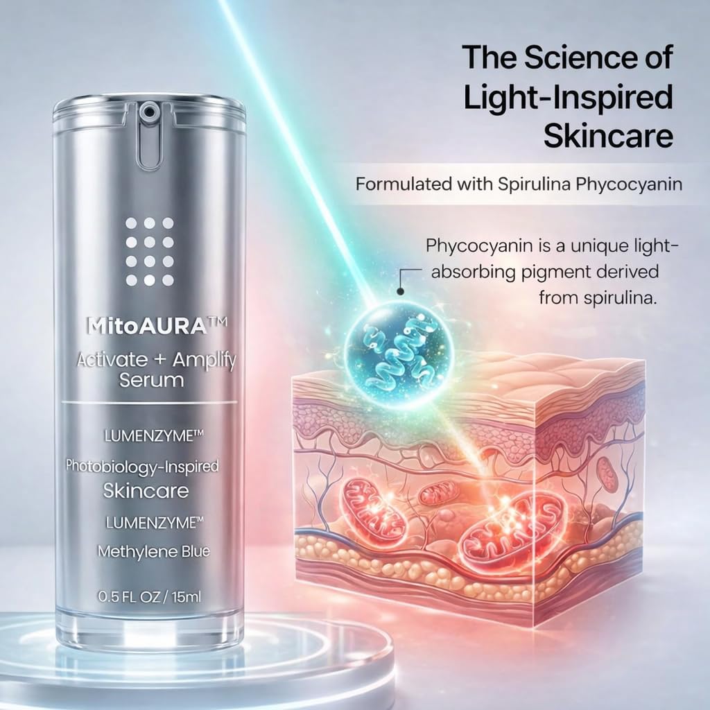 MitoAURA™ Activate + Amplify Serum – Light-Responsive Skincare Designed to Enhance Light | Spirulina, THD Vitamin C, LUMENZYME™ | Hydrating & Brightening | Clean, Vegan, Fragrance-Free