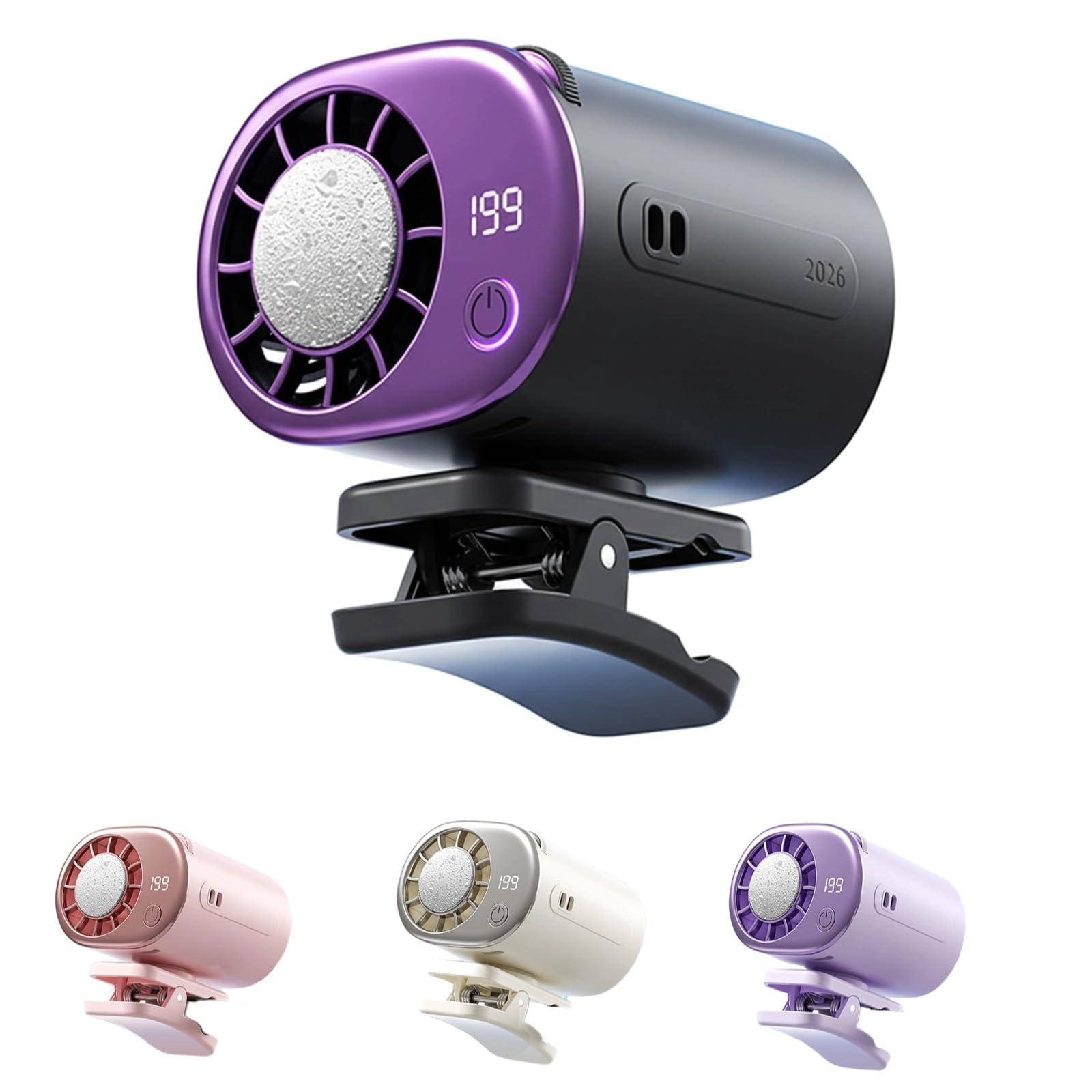 Clip on Car Fan with LED Display,360° Rotating Clip Fan Portable Rechargeable,USB Desk Fan Strong Airflow Ultra Quiet for Car Stroller Office Travel (Grey)