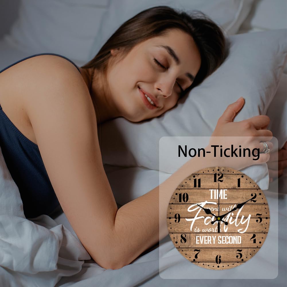 CHGCRAFT 12inch Time Spent with Family Wall Clock Vintage en Farmhouse Sentence Round for Living Room Kitchen Bedroom Office - Image 4
