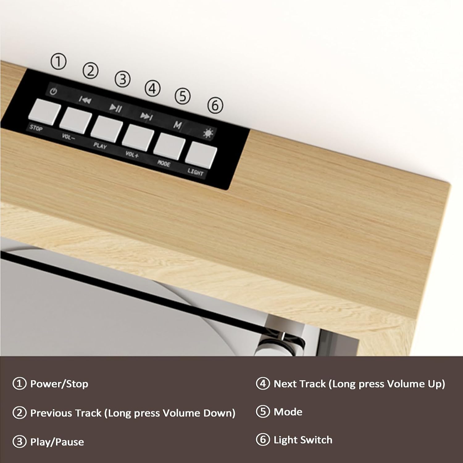 Lettore CD montabile a parete con telecomando, Bluetooth 5.1/USB/AUX, altoparlanti integrati e 6 luci per la visualizzazione di musica e decorazioni per la casa