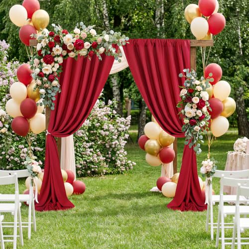 Image of SoarDream Wine Red Polyester Backdrop Curtains 4 Panels 5ft x 10ft Wrinkle-Resistant Photography Drapes for Stage Wedding Ceremony Trade Show Studio Background