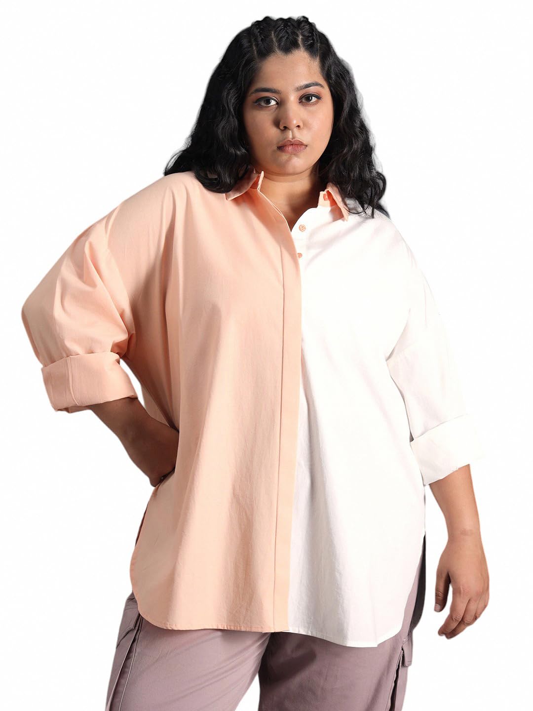 HIGH Star Damen Baumwollhemd Uni Classic Fit
